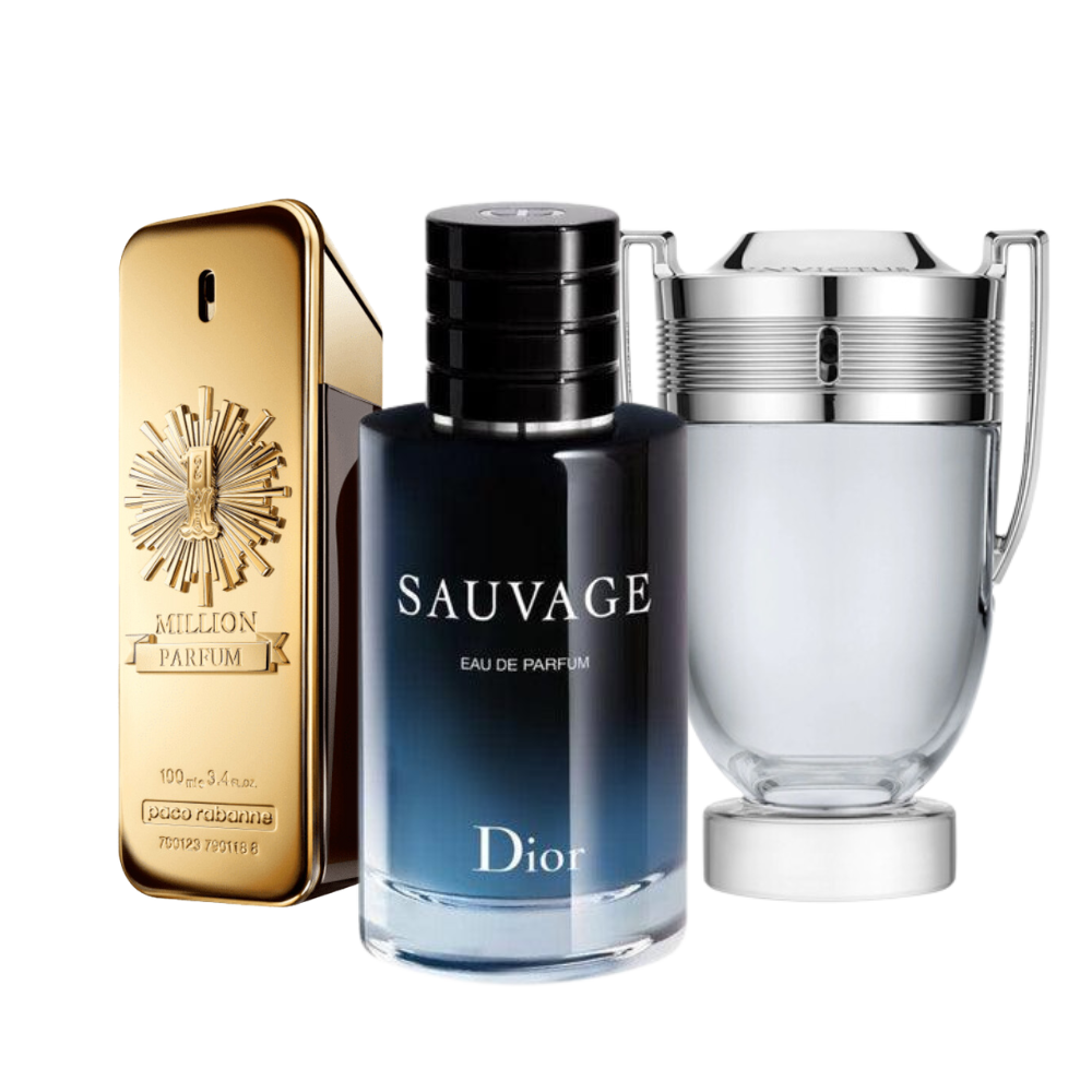 3 Parfums Paco Rabanne One Million, Dior Sauvage et Paco Rabanne Invictus (Eau de Parfum)