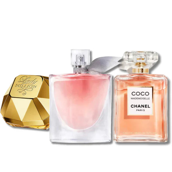 3 Parfums Lady Million (Eau de Parfum) Rabanne, Lancôme la Vie est Belle (Eau de Parfum) y Chanel Coco Mademoiselle Eau de Parfum 100ml