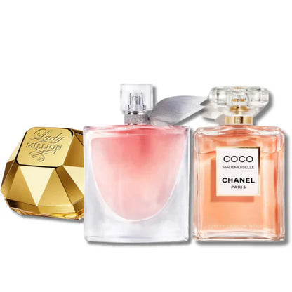 3 Parfums Lady Million (Eau de Parfum) Rabanne, Lancôme La Vie EST Belle (Eau de Parfum) et Chanel Coco Mademoiselle Eau de Parfum 100ml