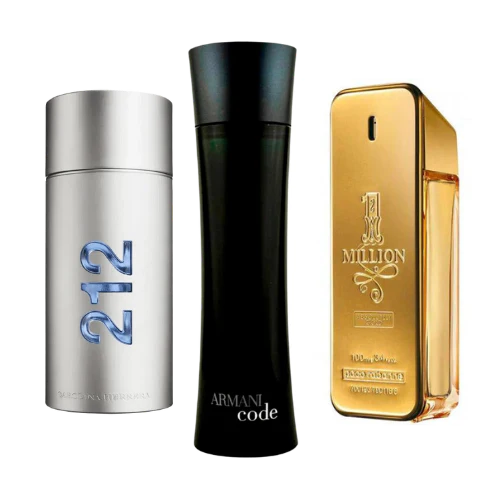 3 Parfums 212 Hombres NYC, Paco Rabanne One Million, Armani Code Homme (Eau de Parfum)