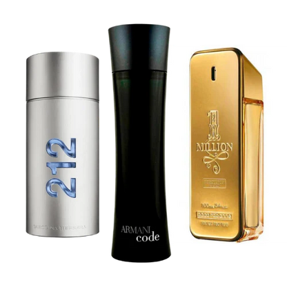 3 Parfums 212 Hombres NYC, Paco Rabanne One Million, Armani Code Homme (Eau de Parfum)